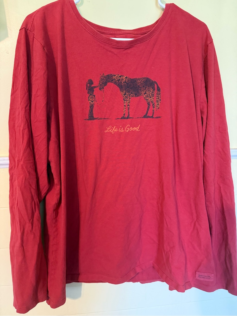 Life Is Good Red Long-Sleeve Tee with Horse Graphic